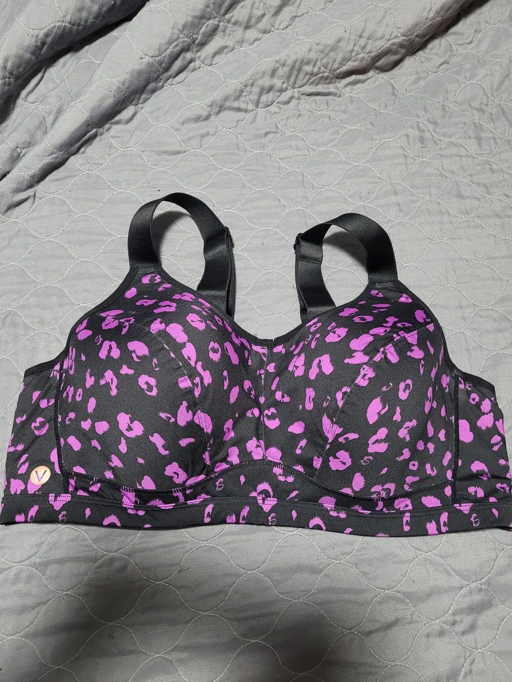 Livi Cacique Lane Bryant Black & Purple Leopard Print High Impact Sports Bra 42D